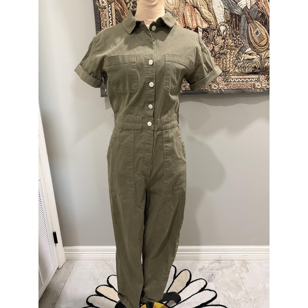 Celebrity Pink Jumpsuit Womens Small Green Denim Short Sleeve Utility Coverall
